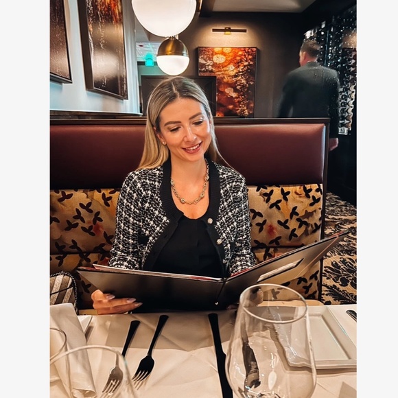 Black Plaid Button Up Cardigan Knit Long Sleeve Chest Pockets - Picture 9 of 13